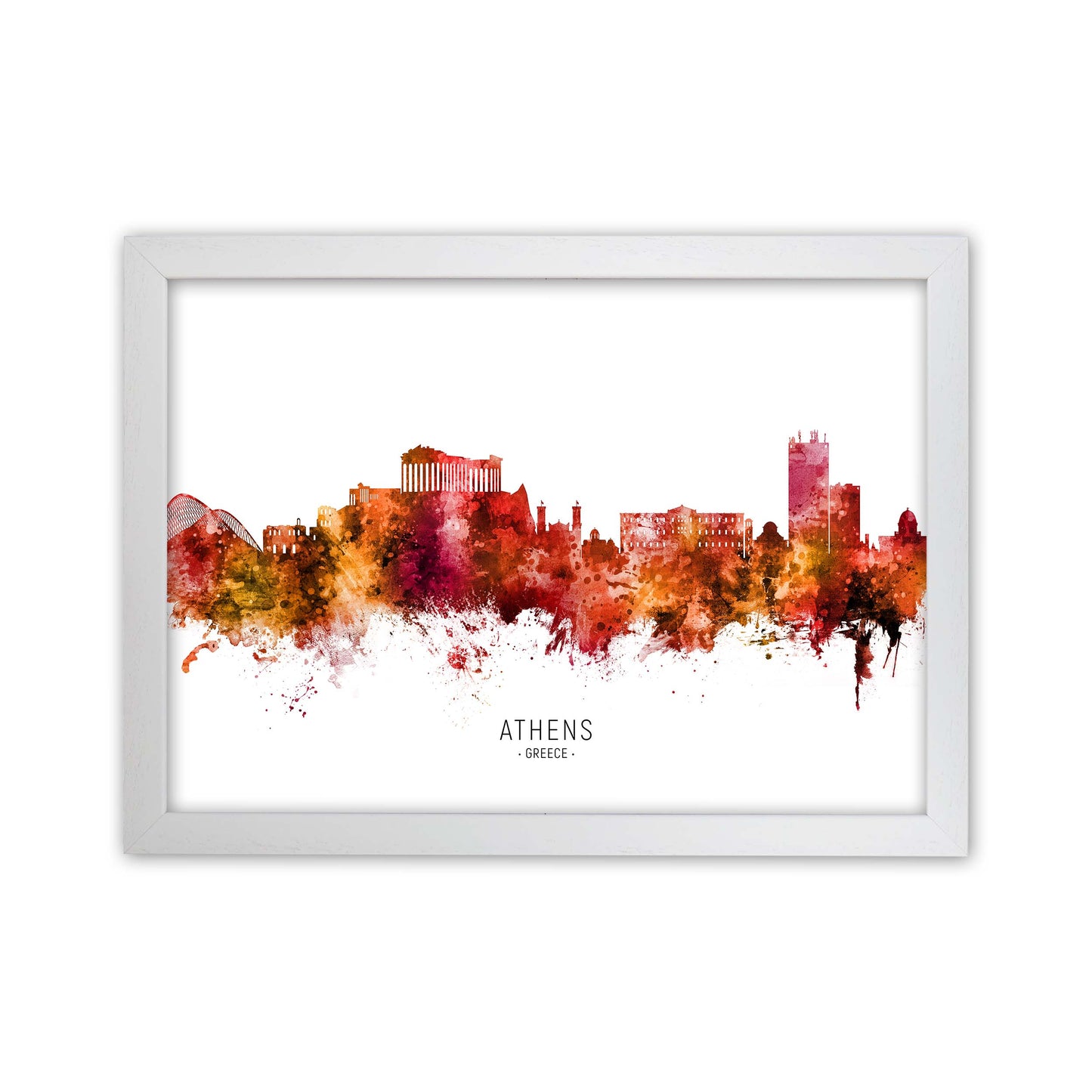 Athens Greece Skyline Red City Name Print by Michael Tompsett White Grain