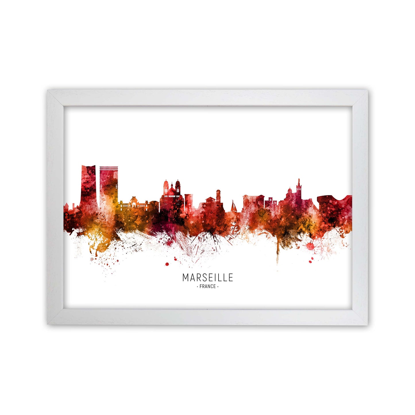 Marseille France Skyline Red City Name by Michael Tompsett White Grain