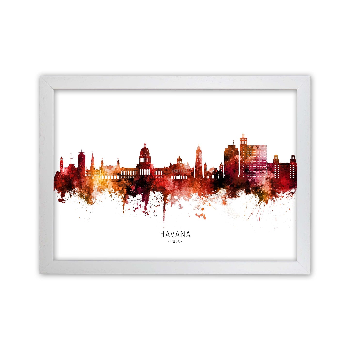 Havana Cuba Skyline Red City Name Print by Michael Tompsett White Grain