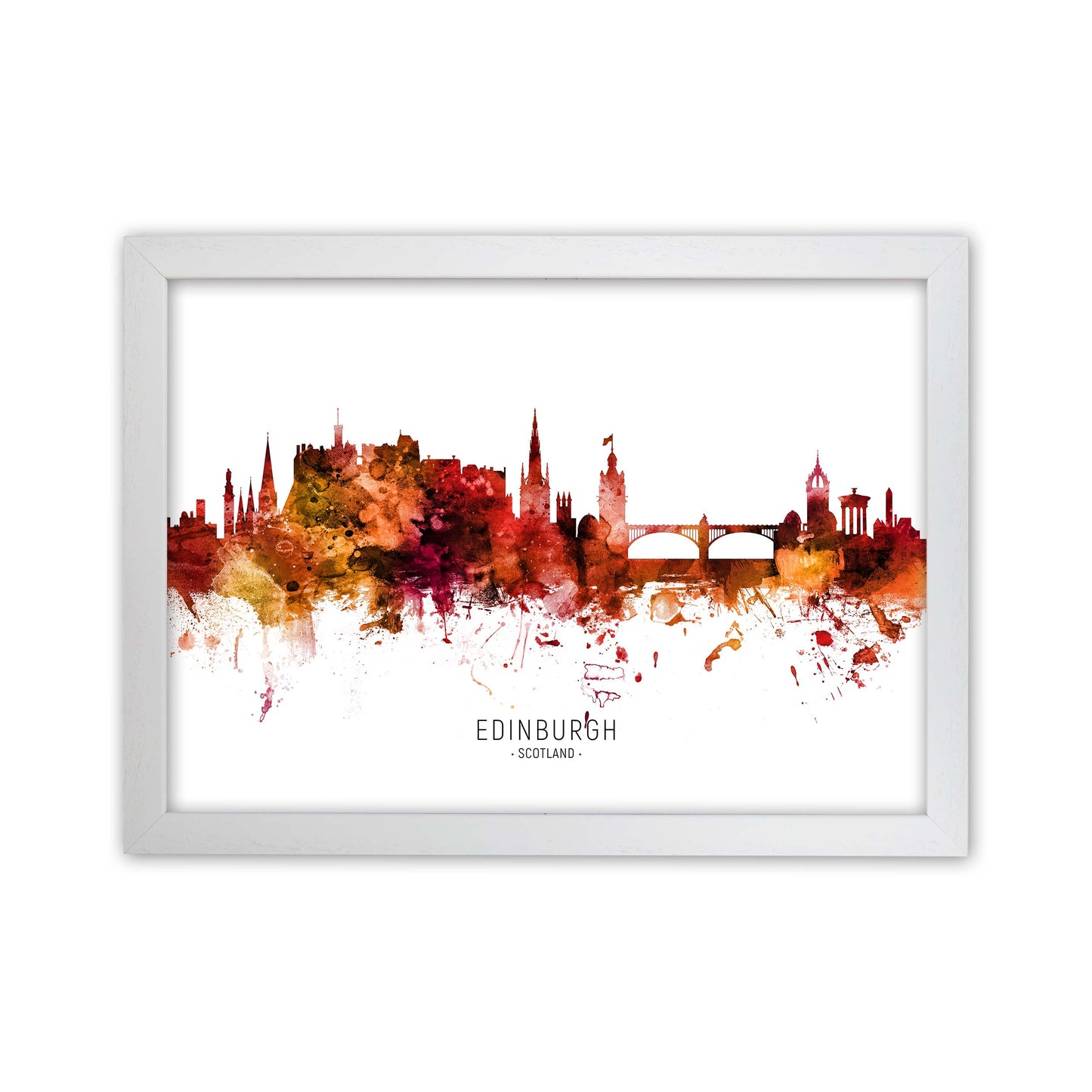 Edinburgh Scotland Skyline Red City Name by Michael Tompsett White Grain