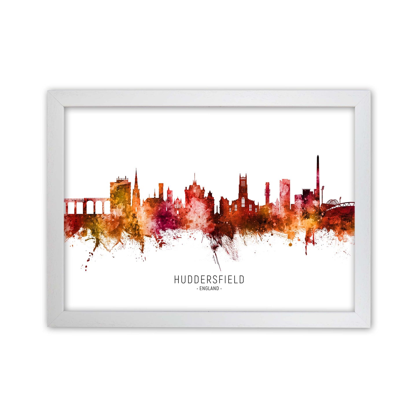 Huddersfield England Skyline Red City Name by Michael Tompsett White Grain