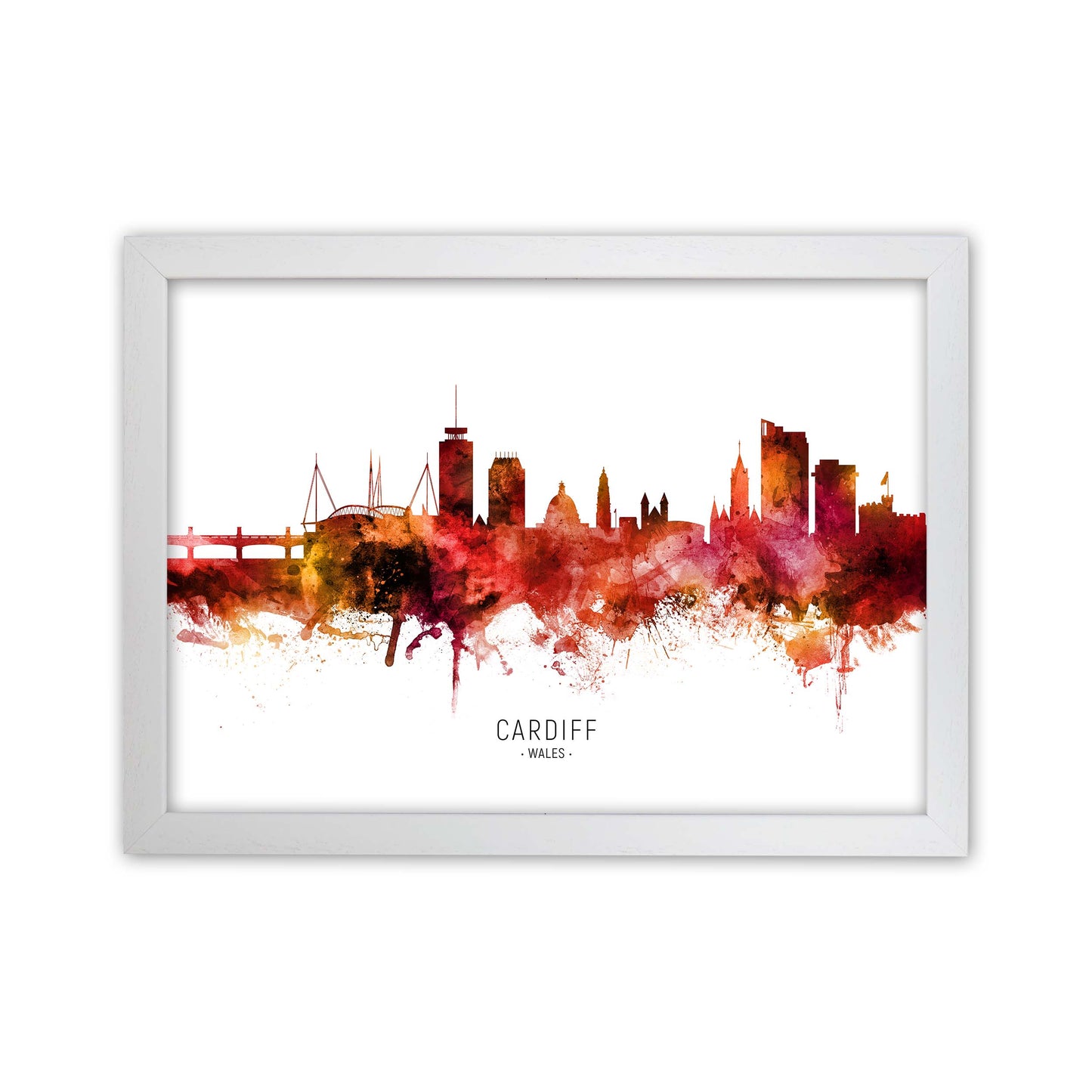 Cardiff Wales Skyline Red City Name Print by Michael Tompsett White Grain