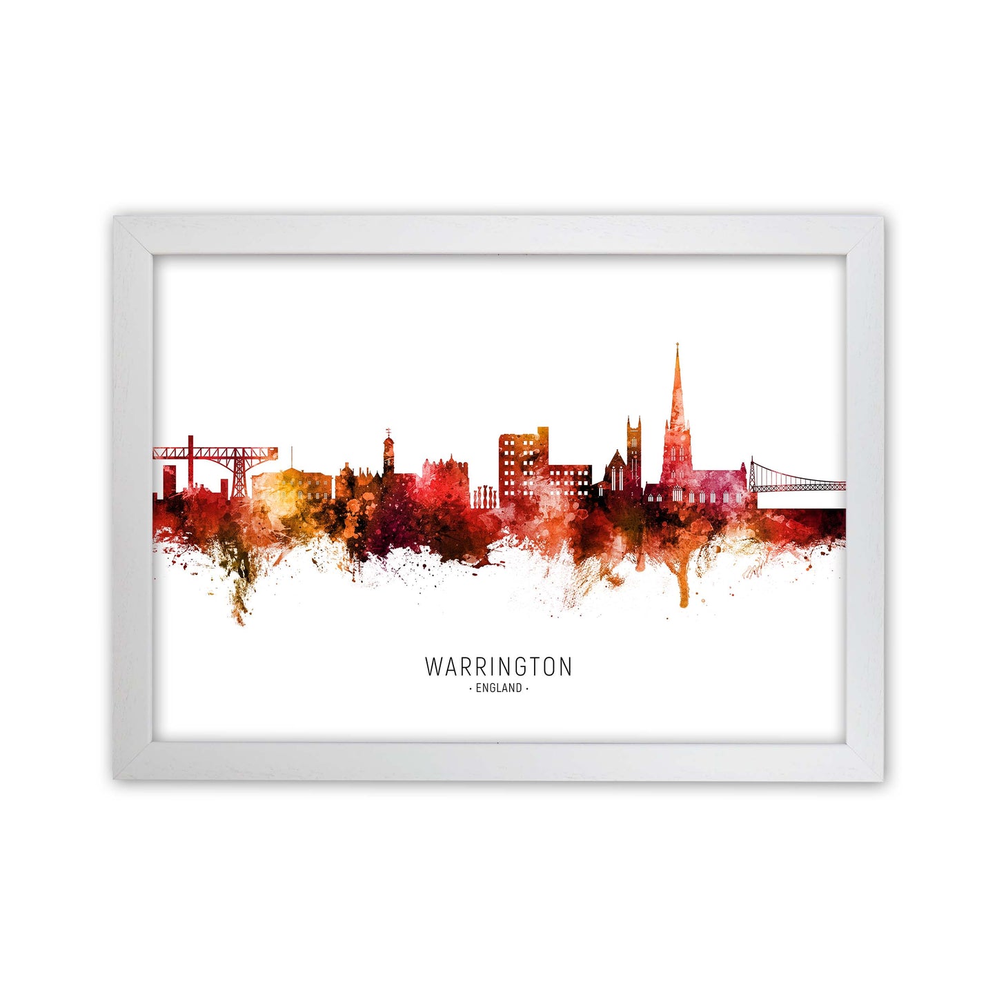 Warrington England Skyline Red City Name  by Michael Tompsett White Grain