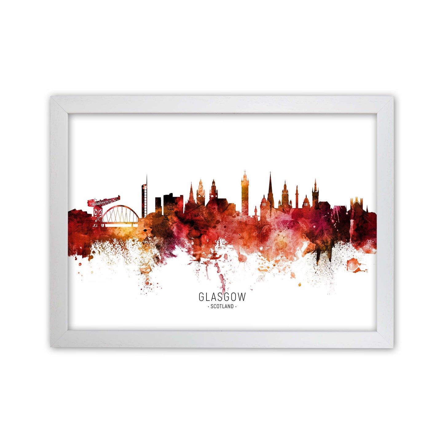 Glasgow Scotland Skyline Red City Name by Michael Tompsett White Grain