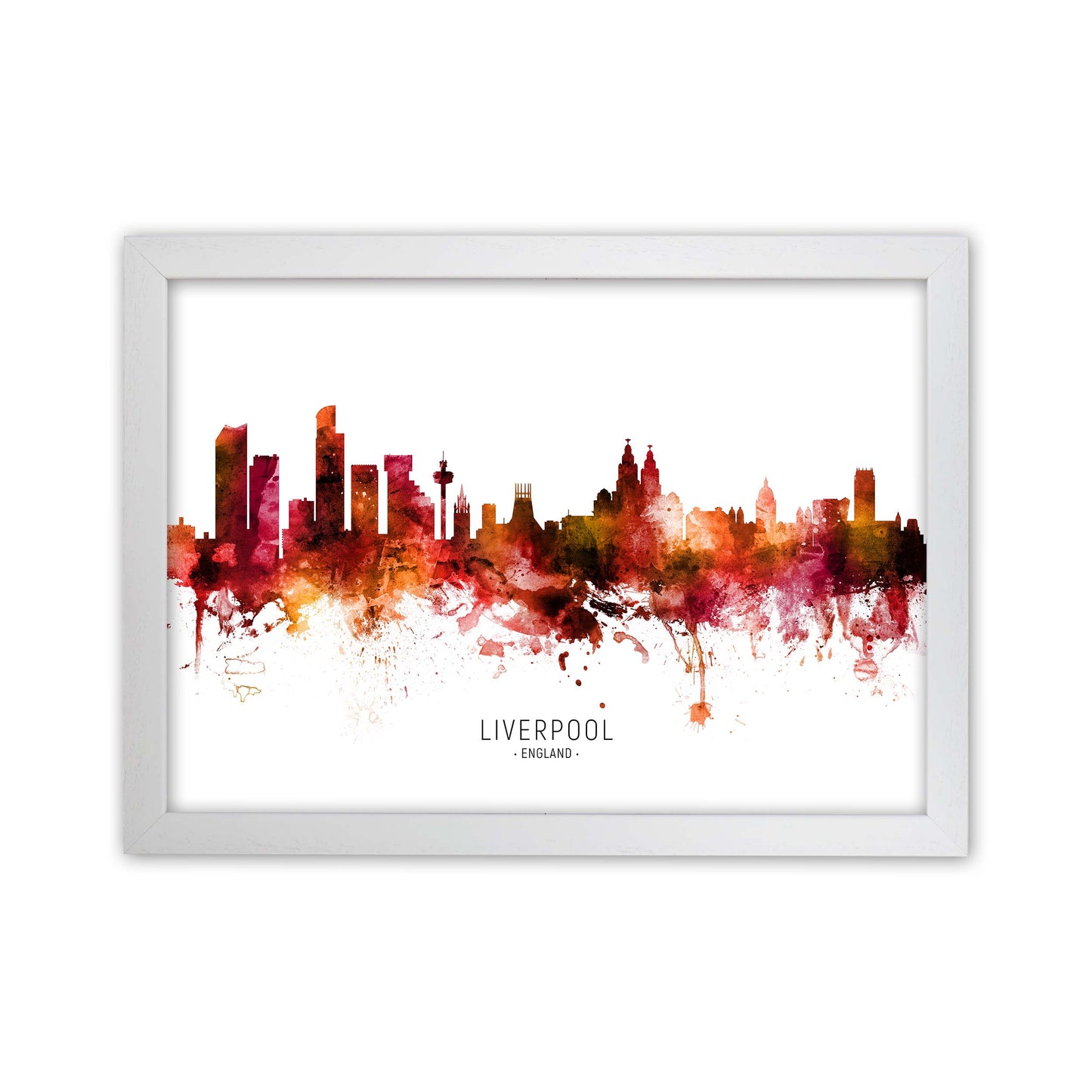 Liverpool England Skyline Red City Name  by Michael Tompsett White Grain