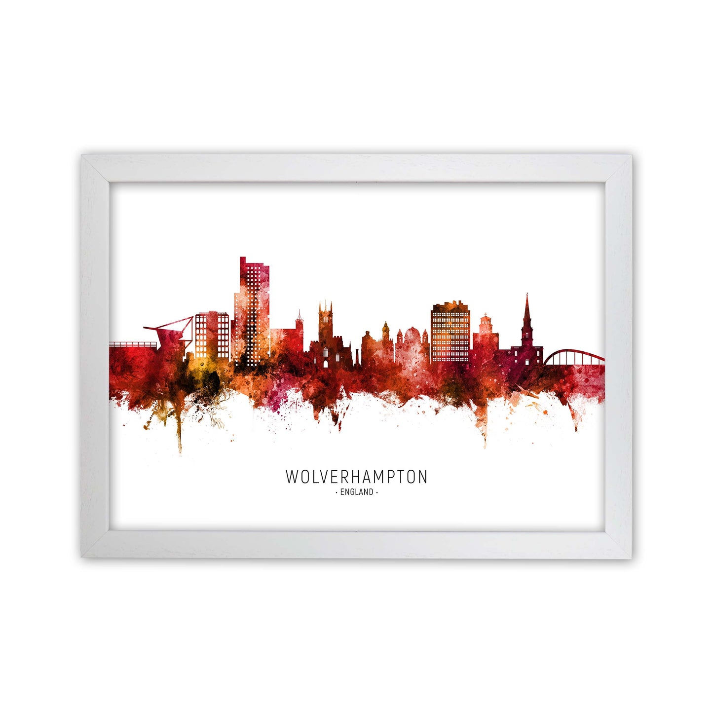 Wolverhampton England Skyline Red City Name by Michael Tompsett White Grain