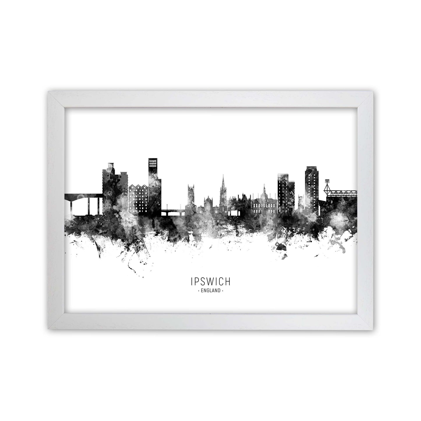 Ipswich England Skyline Black White City Name by Michael Tompsett White Grain