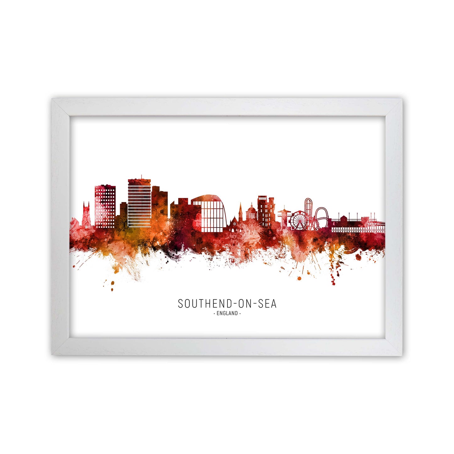 Southend-On-Sea England Skyline Red City Name by Michael Tompsett White Grain