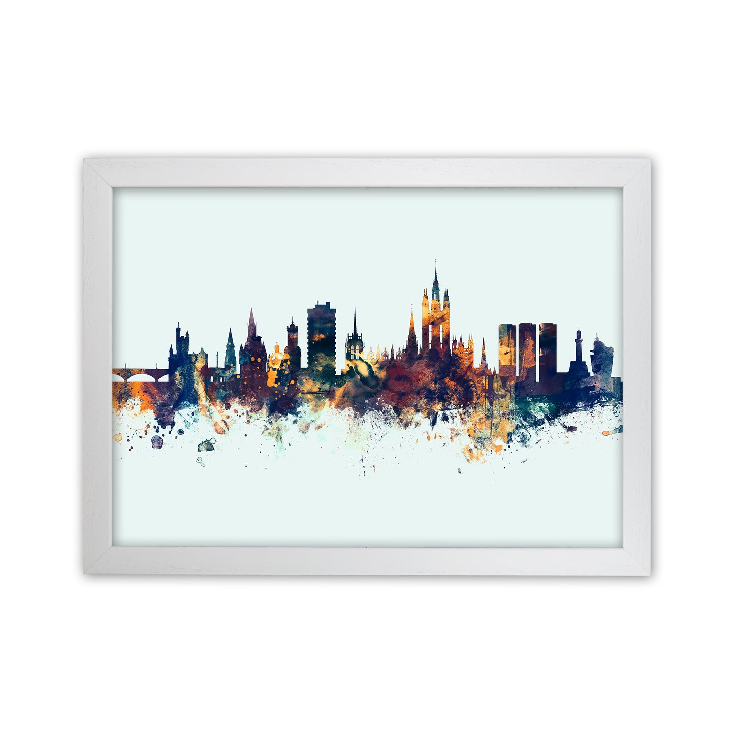 Aberdeen Scotland Skyline Blue Orange Art Print by Michael Tompsett White Grain
