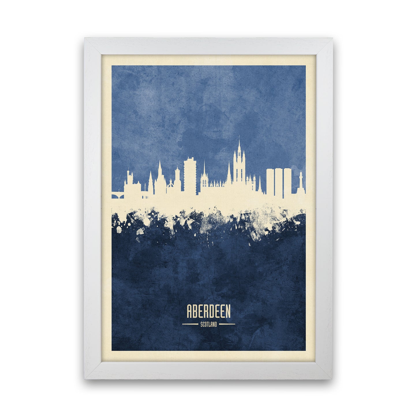 Aberdeen Scotland Skyline Portrait Navy Art Print by Michael Tompsett White Grain