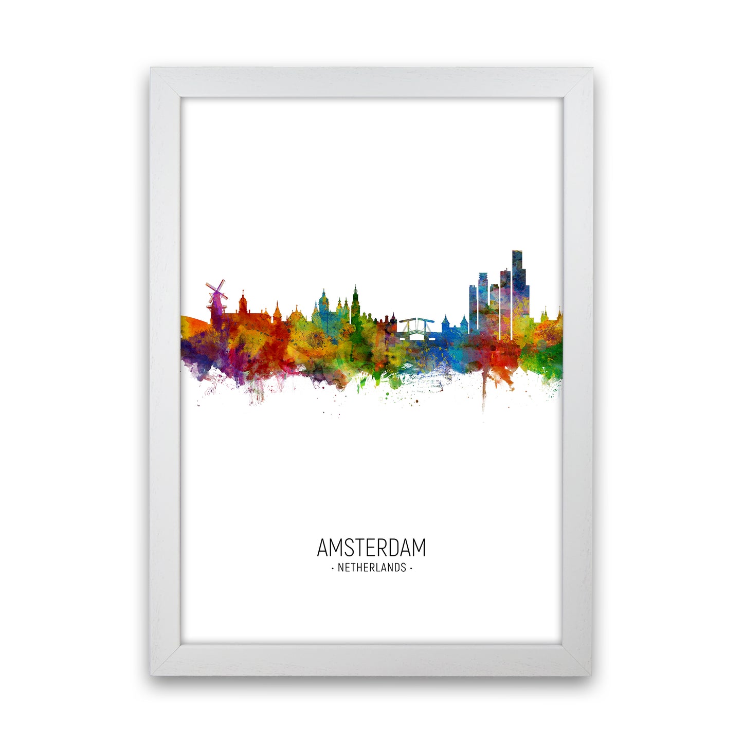 Amsterdam Netherlands Skyline Portrait Art Print by Michael Tompsett White Grain
