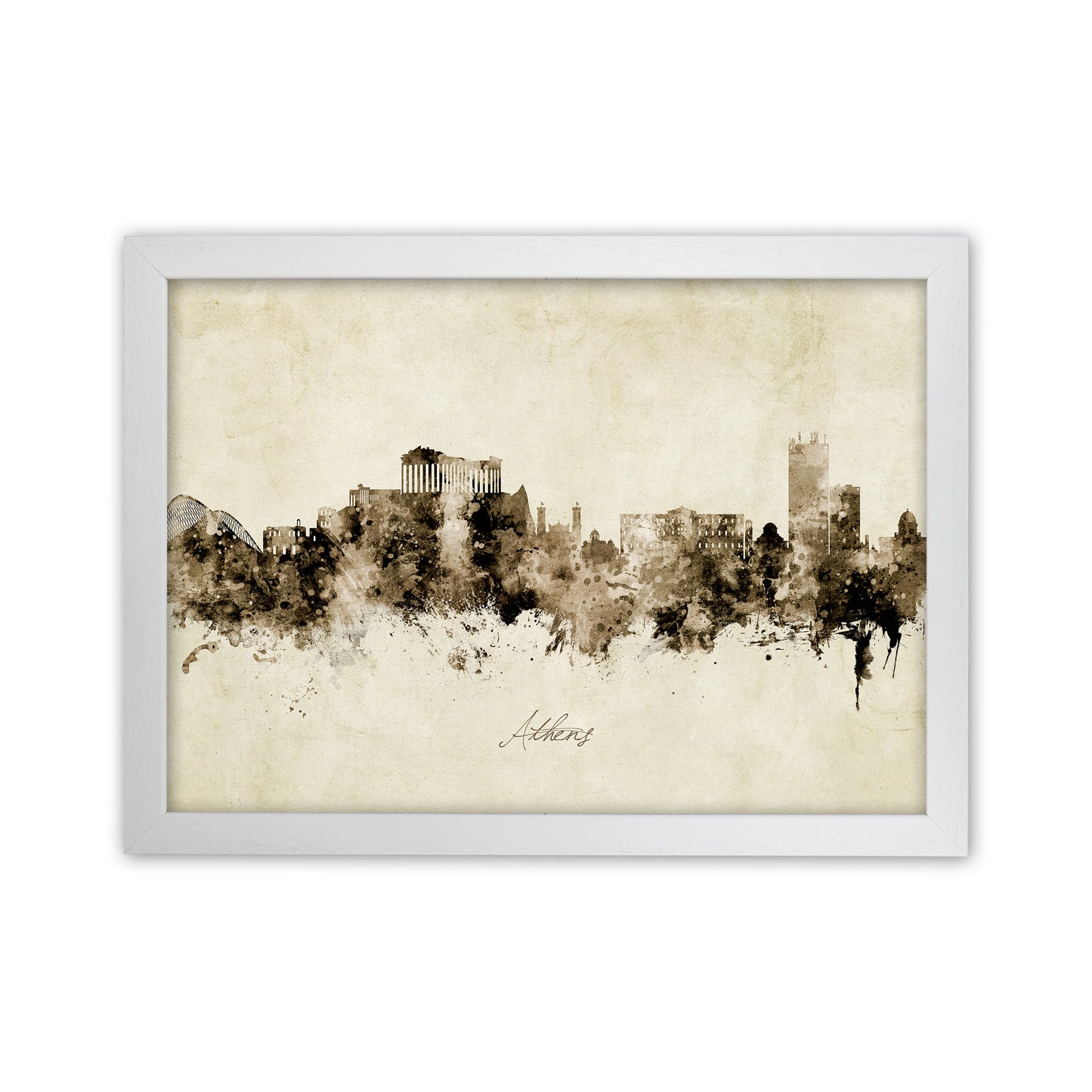 Athens Greece Skyline Vintage Art Print by Michael Tompsett White Grain