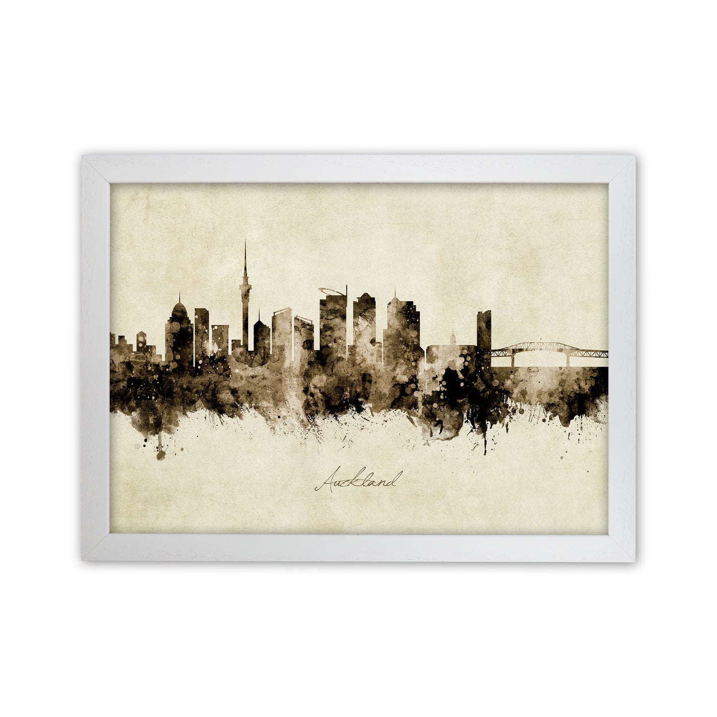 Auckland New Zealand Skyline Vintage Art Print by Michael Tompsett White Grain