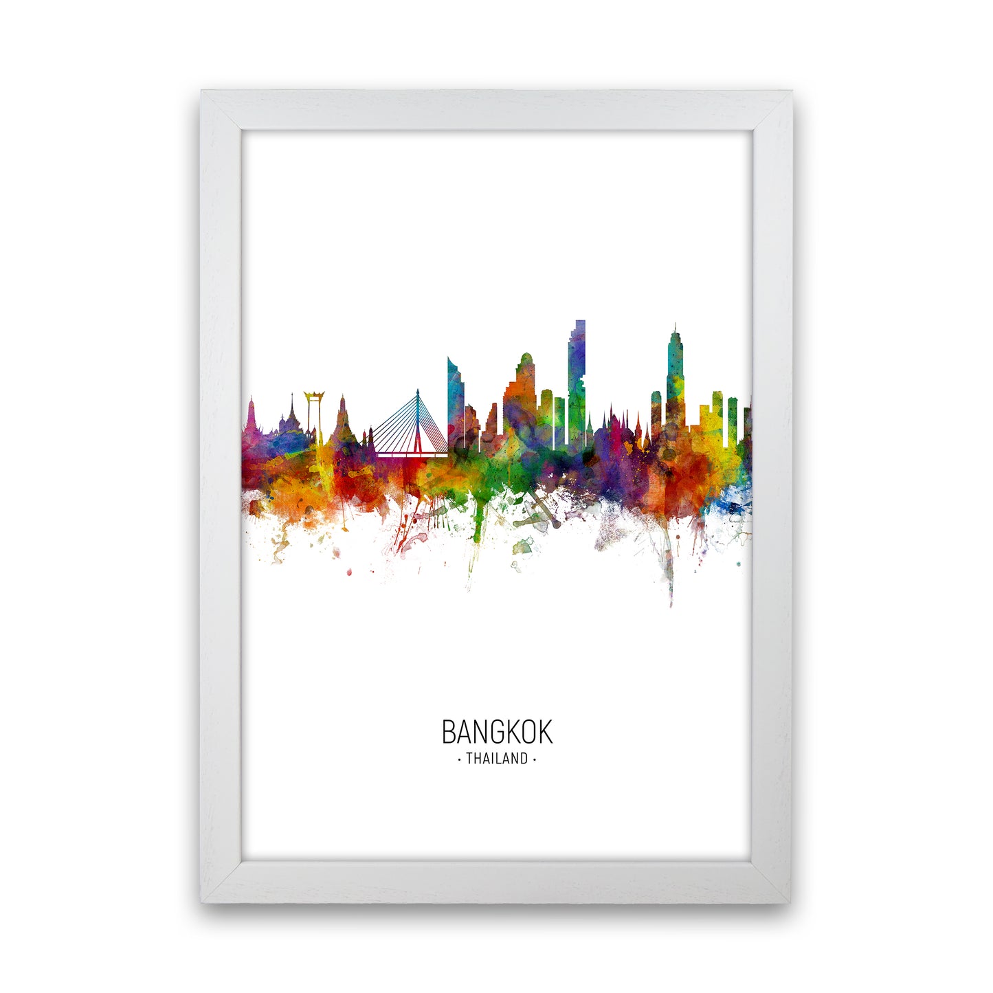 Bangkok Thailand Skyline Portrait Art Print by Michael Tompsett White Grain