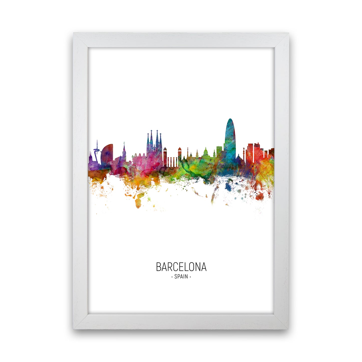 Barcelona Spain Skyline Portrait Art Print by Michael Tompsett White Grain