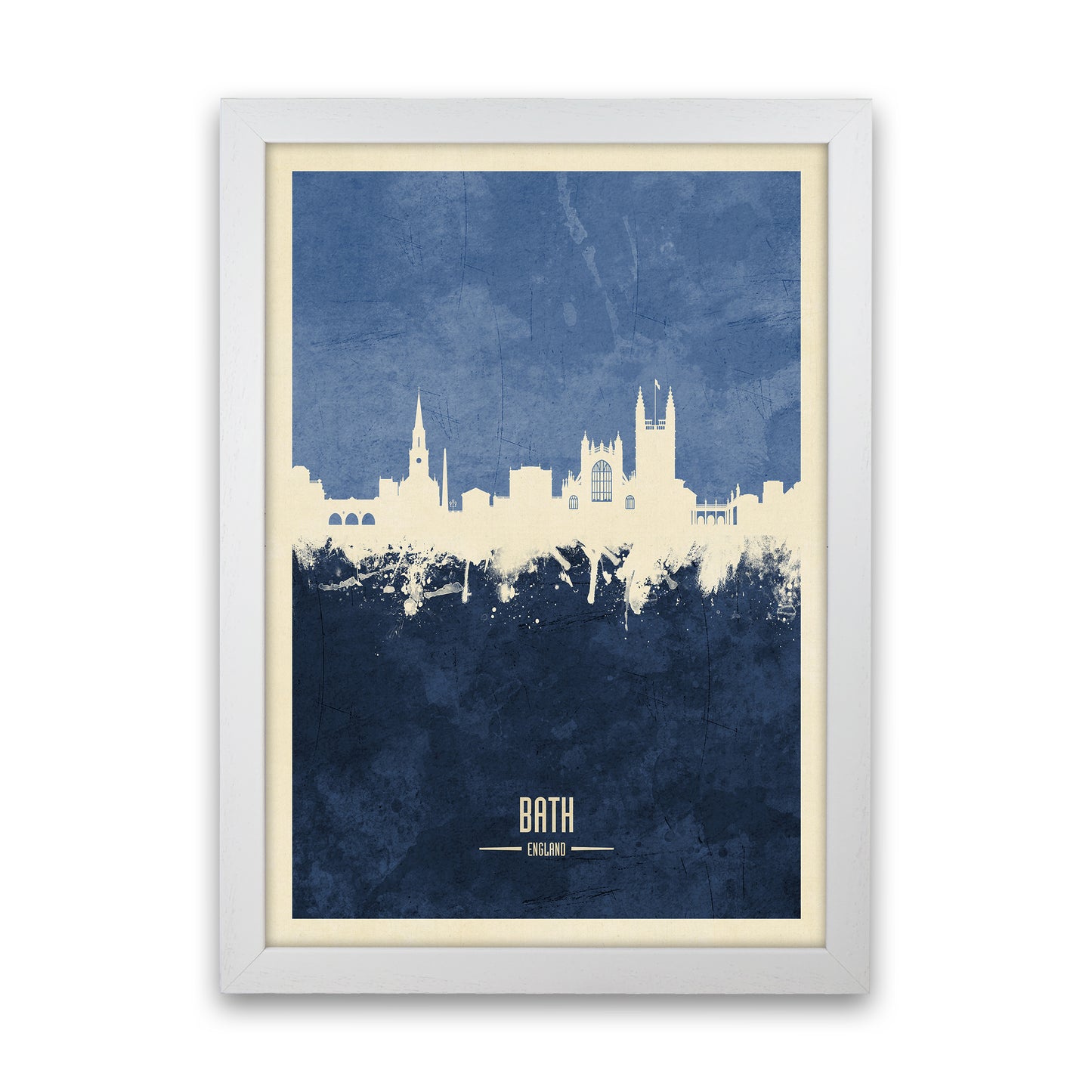 Bath England Skyline Portrait Navy Art Print by Michael Tompsett White Grain