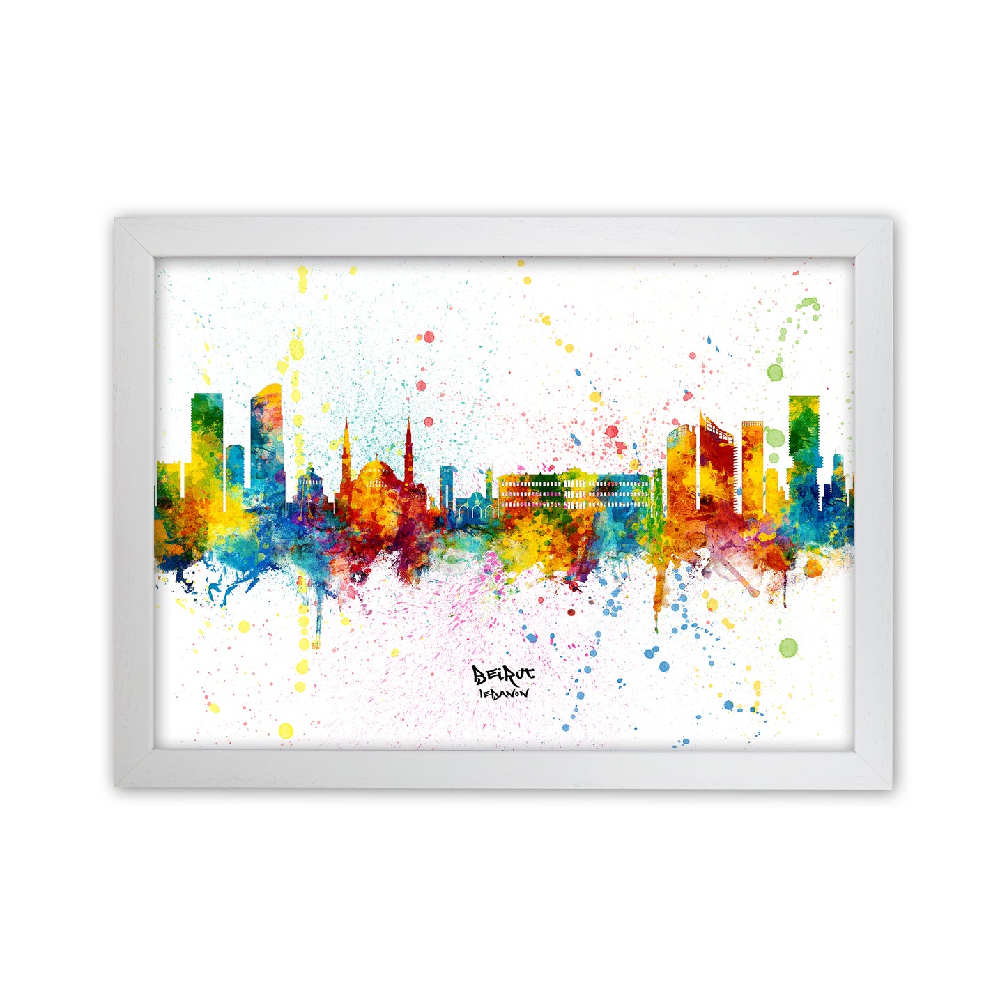 Beirut Lebanon Skyline Splash Art Print by Michael Tompsett White Grain