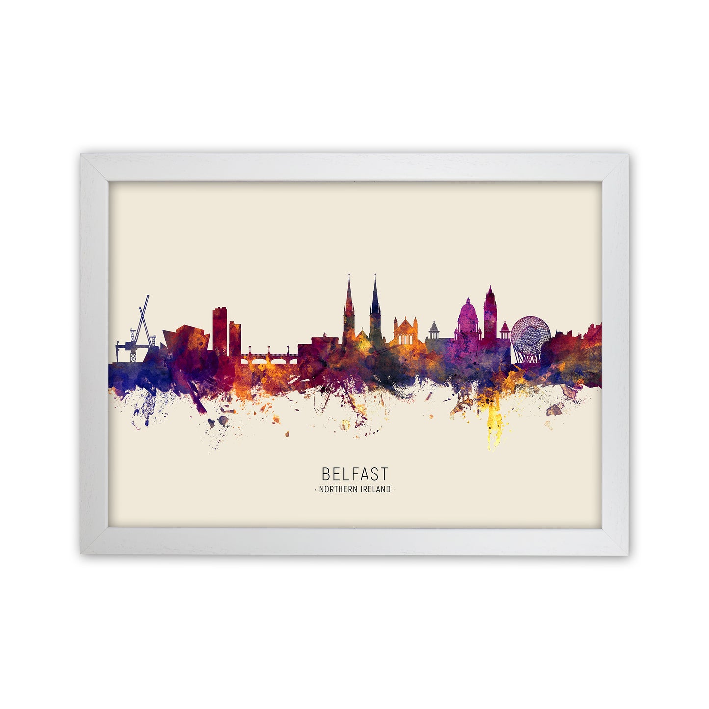 Belfast Northern Ireland Skyline Autumn City Name Art Print by Michael Tompsett White Grain