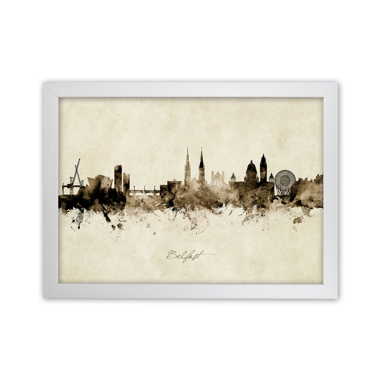 Belfast Northern Ireland Skyline Vintage Art Print by Michael Tompsett White Grain