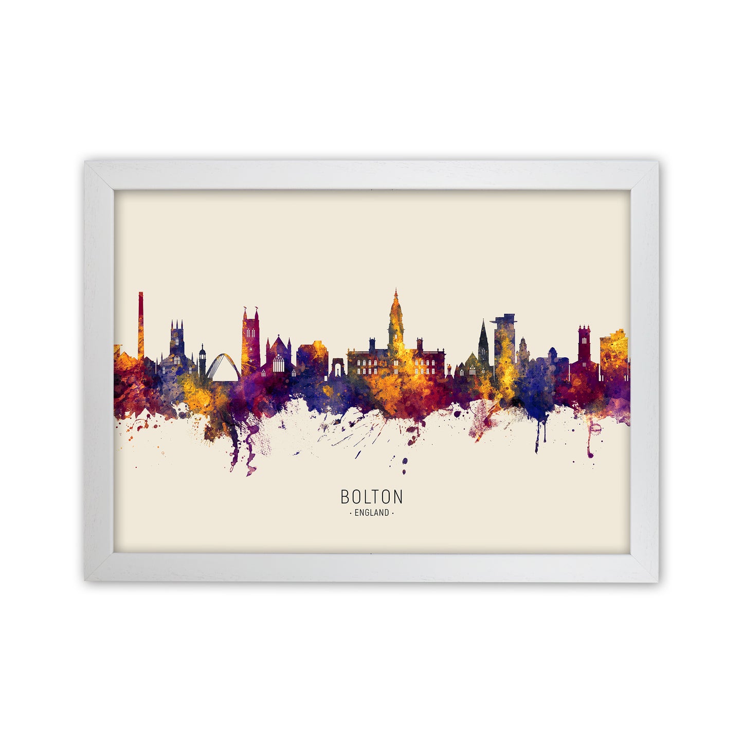 Bolton England Skyline Autumn City Name Art Print by Michael Tompsett White Grain