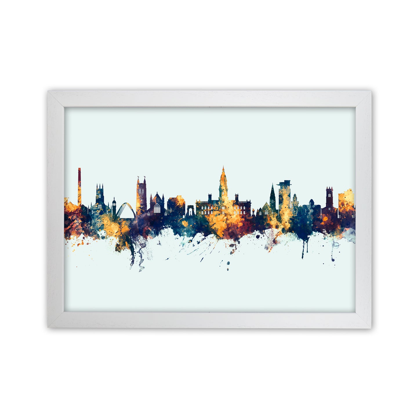 Bolton England Skyline Blue Orange Art Print by Michael Tompsett White Grain