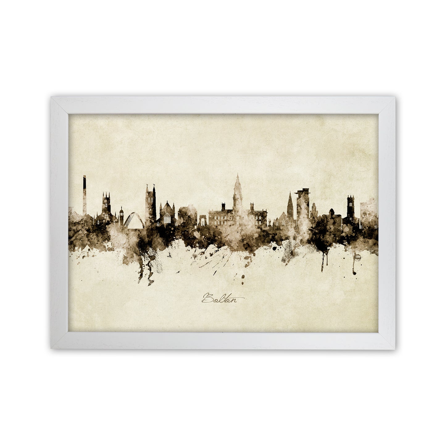 Bolton England Skyline Vintage Art Print by Michael Tompsett White Grain
