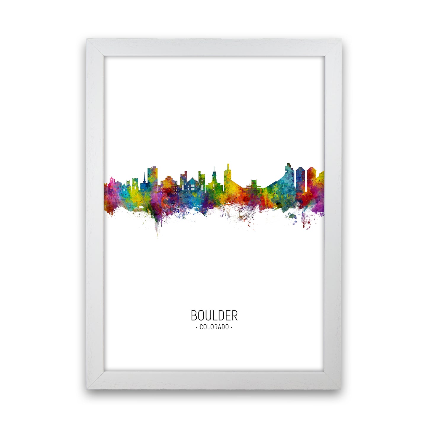 Boulder Colorado Skyline Portrait Art Print by Michael Tompsett White Grain