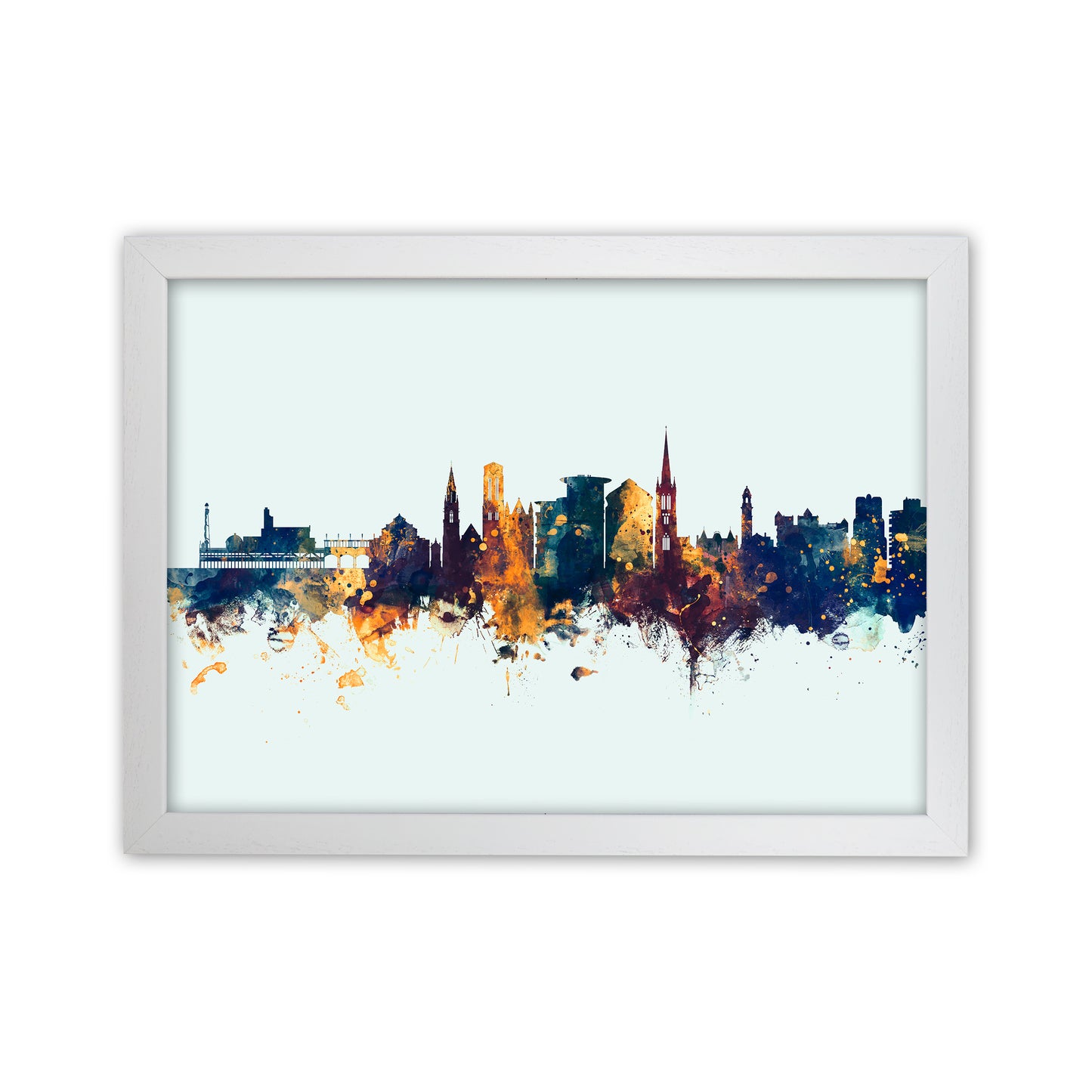 Bournemouth England Skyline Blue Orange Art Print by Michael Tompsett White Grain
