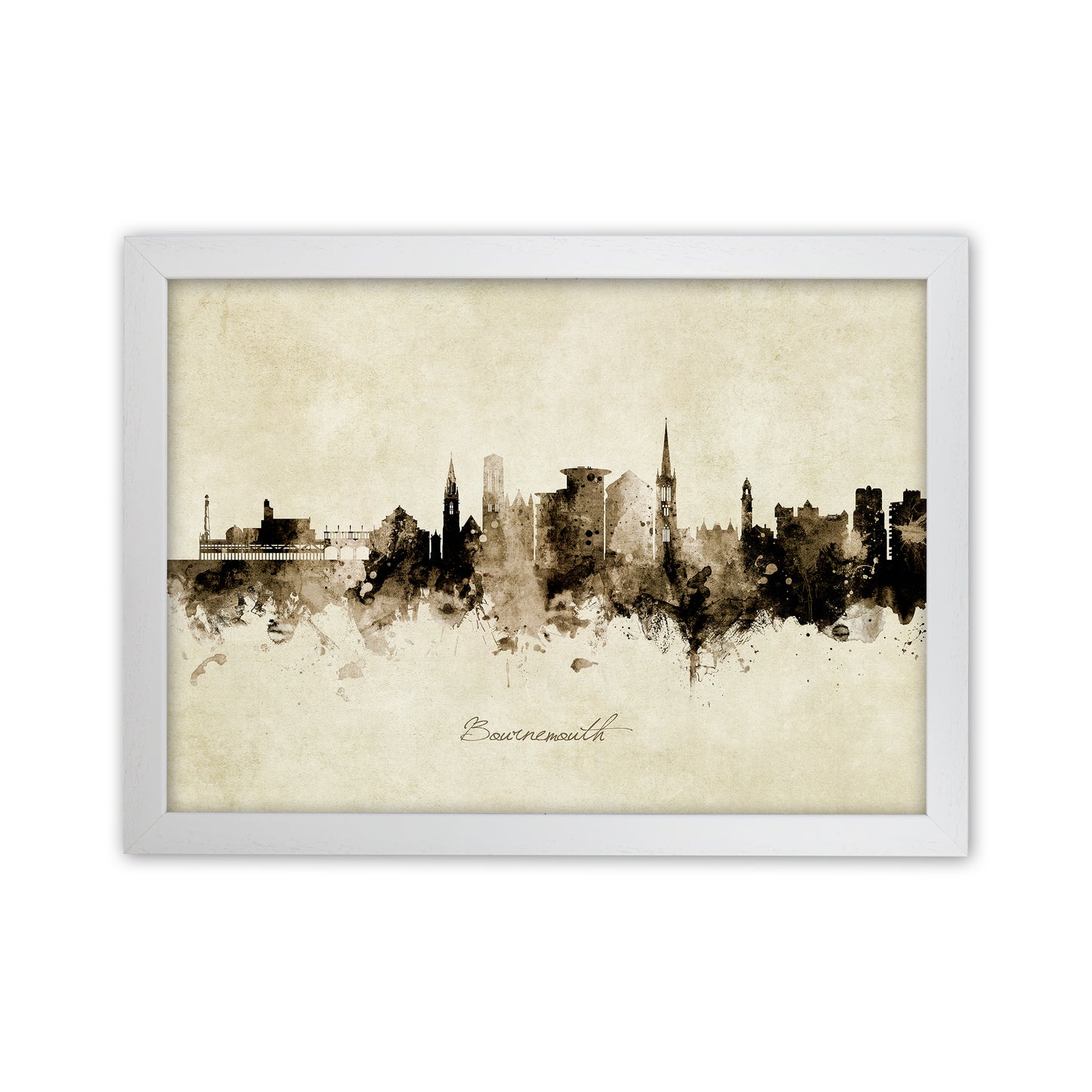 Bournemouth England Skyline Vintage Art Print by Michael Tompsett White Grain