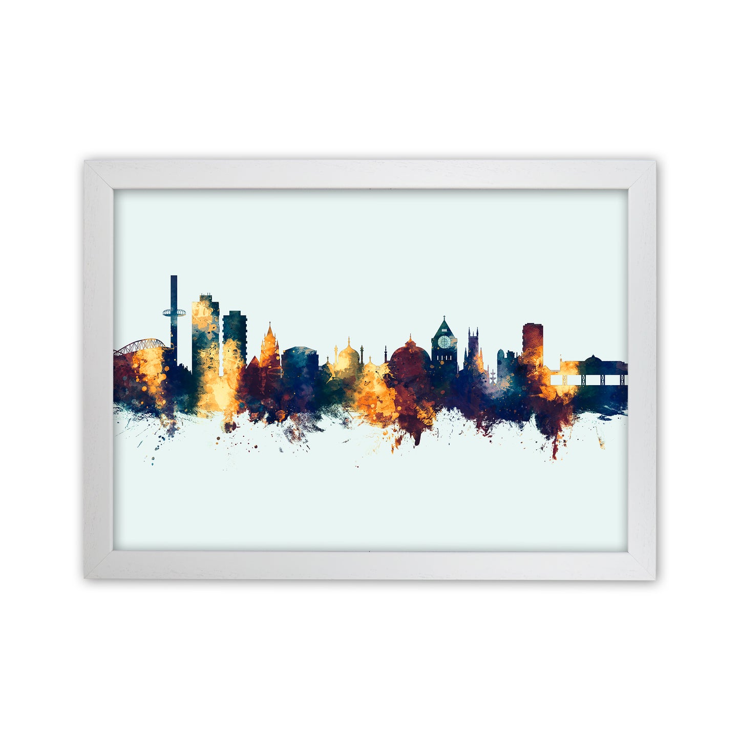 Brighton England Skyline Blue Orange Art Print by Michael Tompsett White Grain