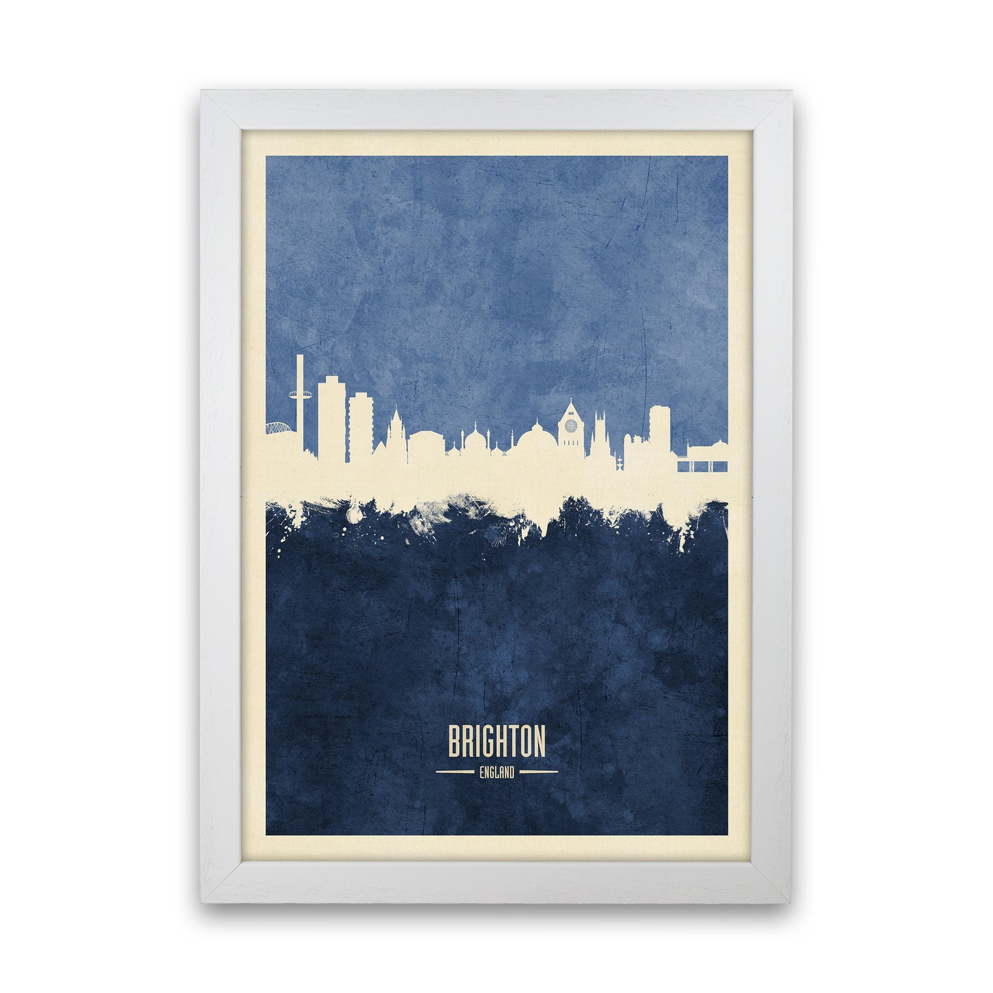 Brighton England Skyline Portrait Navy Art Print by Michael Tompsett White Grain
