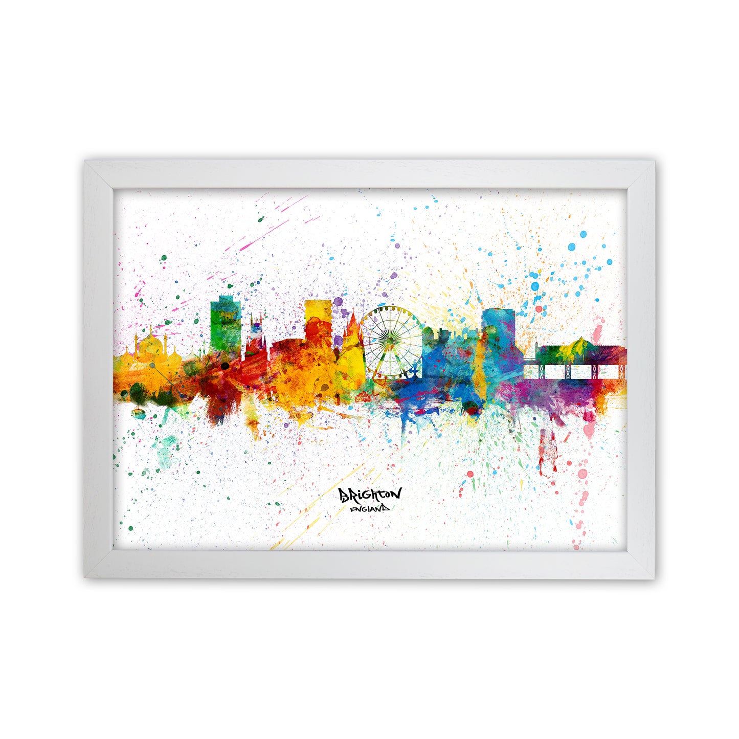 Brighton England Skyline Splash Art Print by Michael Tompsett White Grain