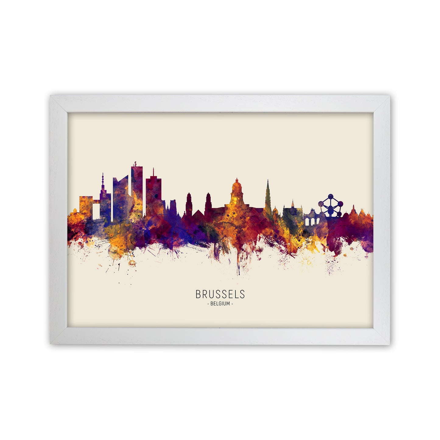 Brussels Belgium Skyline Autumn City Name Art Print by Michael Tompsett White Grain