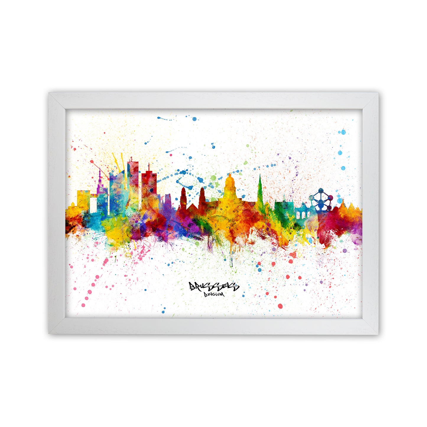 Brussels Belgium Skyline Splash Art Print by Michael Tompsett White Grain