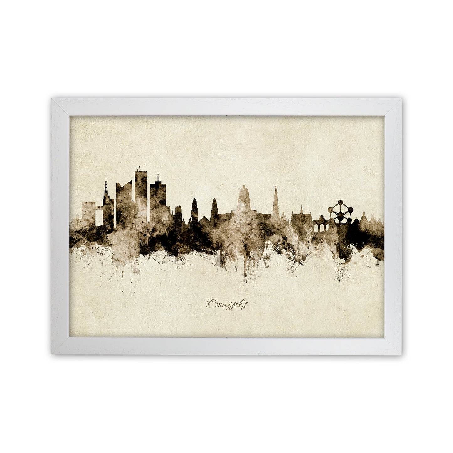Brussels Belgium Skyline Vintage Art Print by Michael Tompsett White Grain