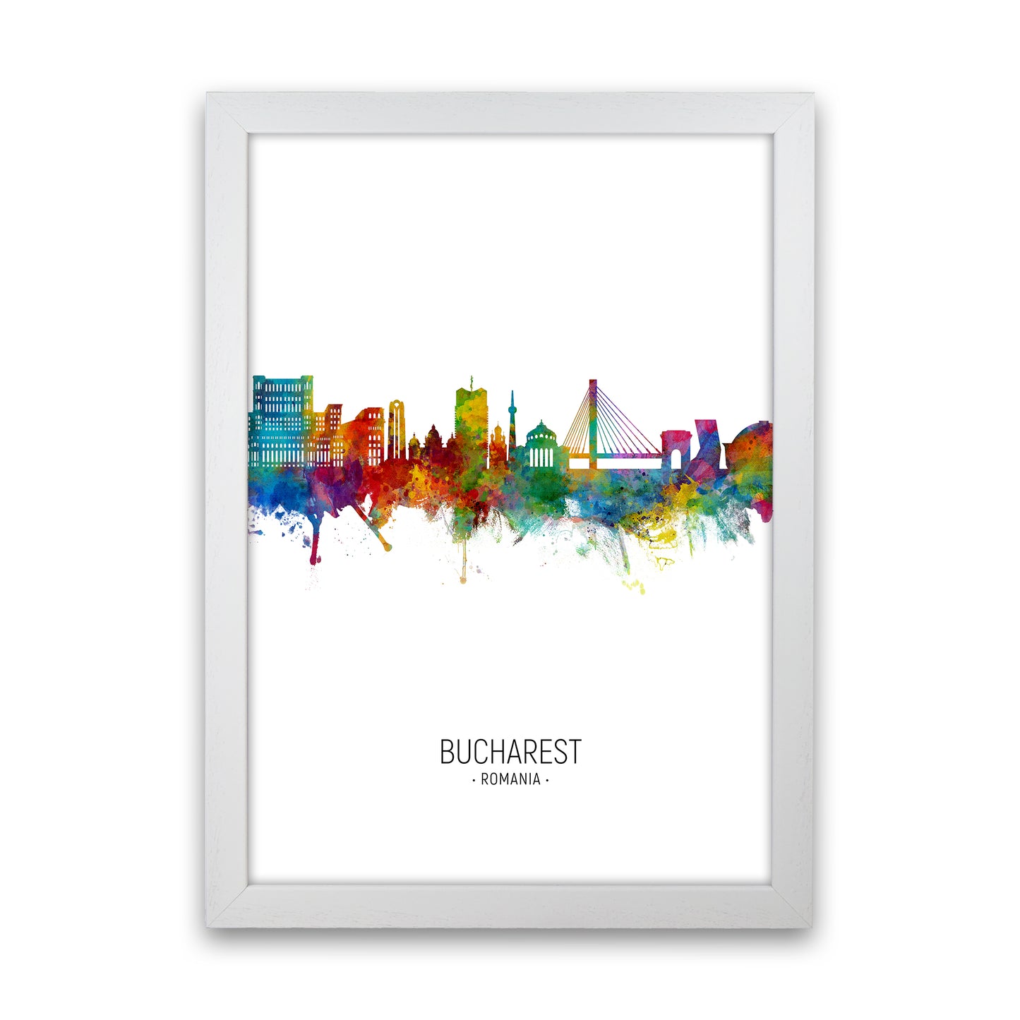 Bucharest Romania Skyline Portrait Art Print by Michael Tompsett White Grain