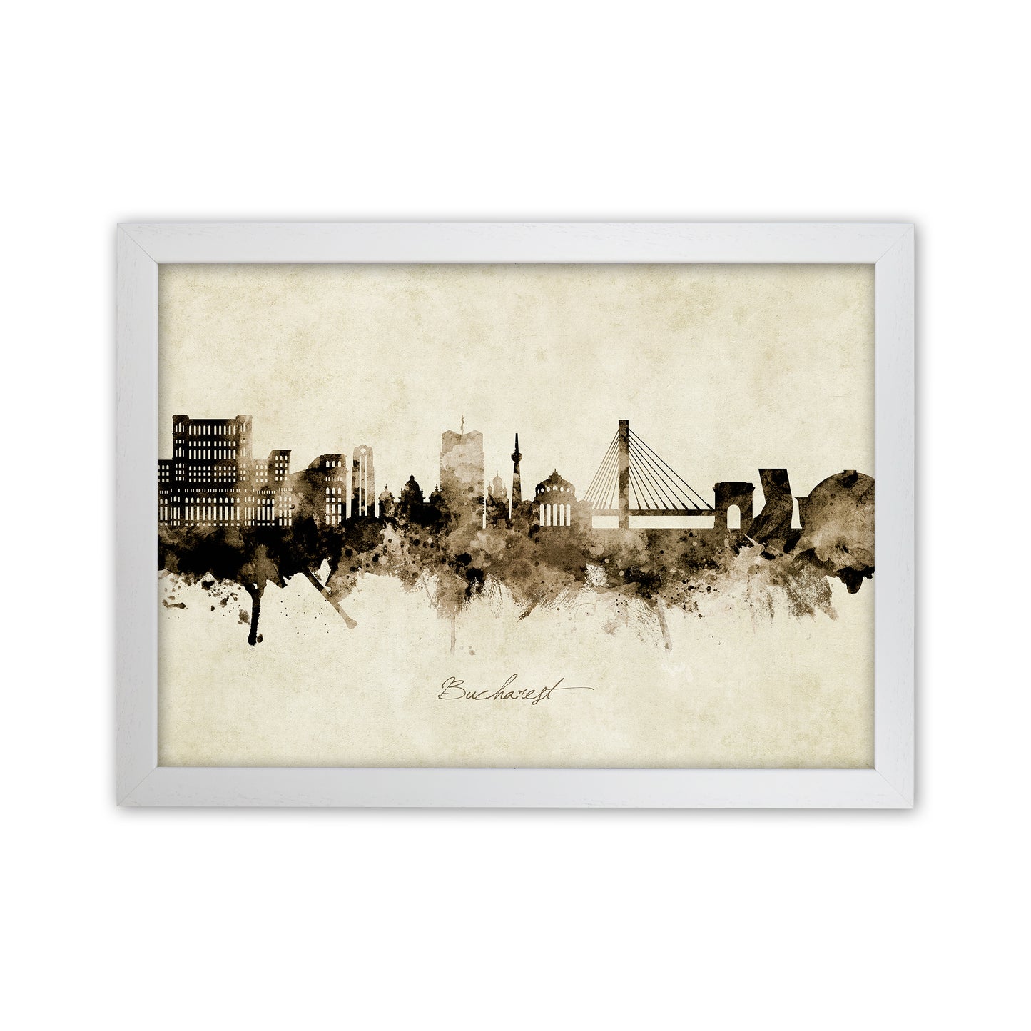 Bucharest Romania Skyline Vintage Art Print by Michael Tompsett White Grain