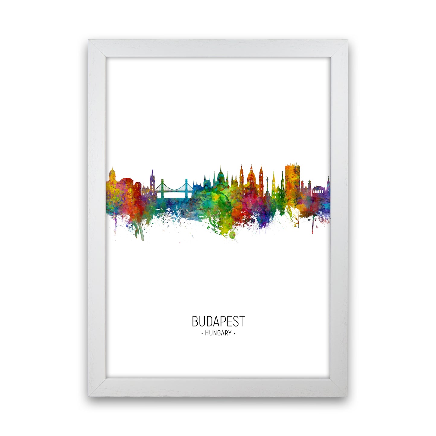 Budapest Hungary Skyline Portrait Art Print by Michael Tompsett White Grain