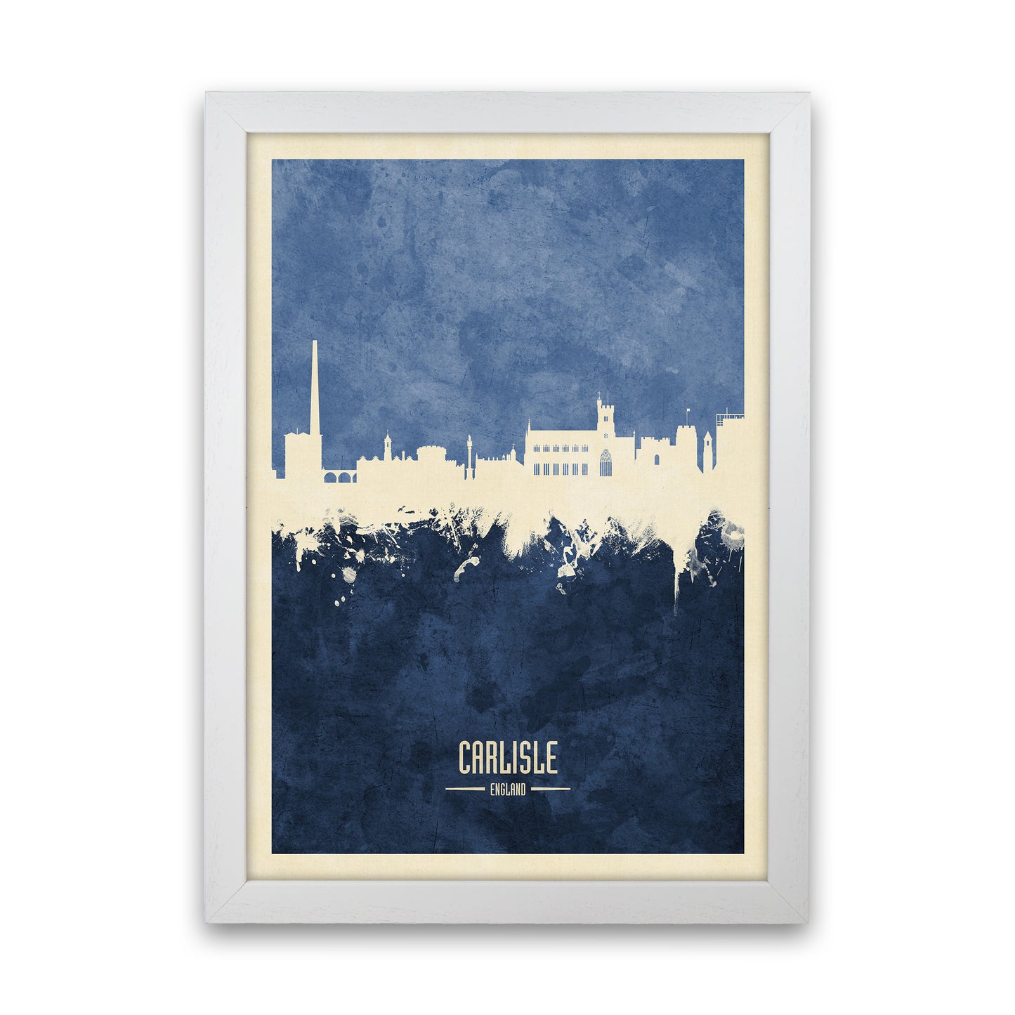 Carlisle England Skyline Portrait Navy Art Print by Michael Tompsett White Grain