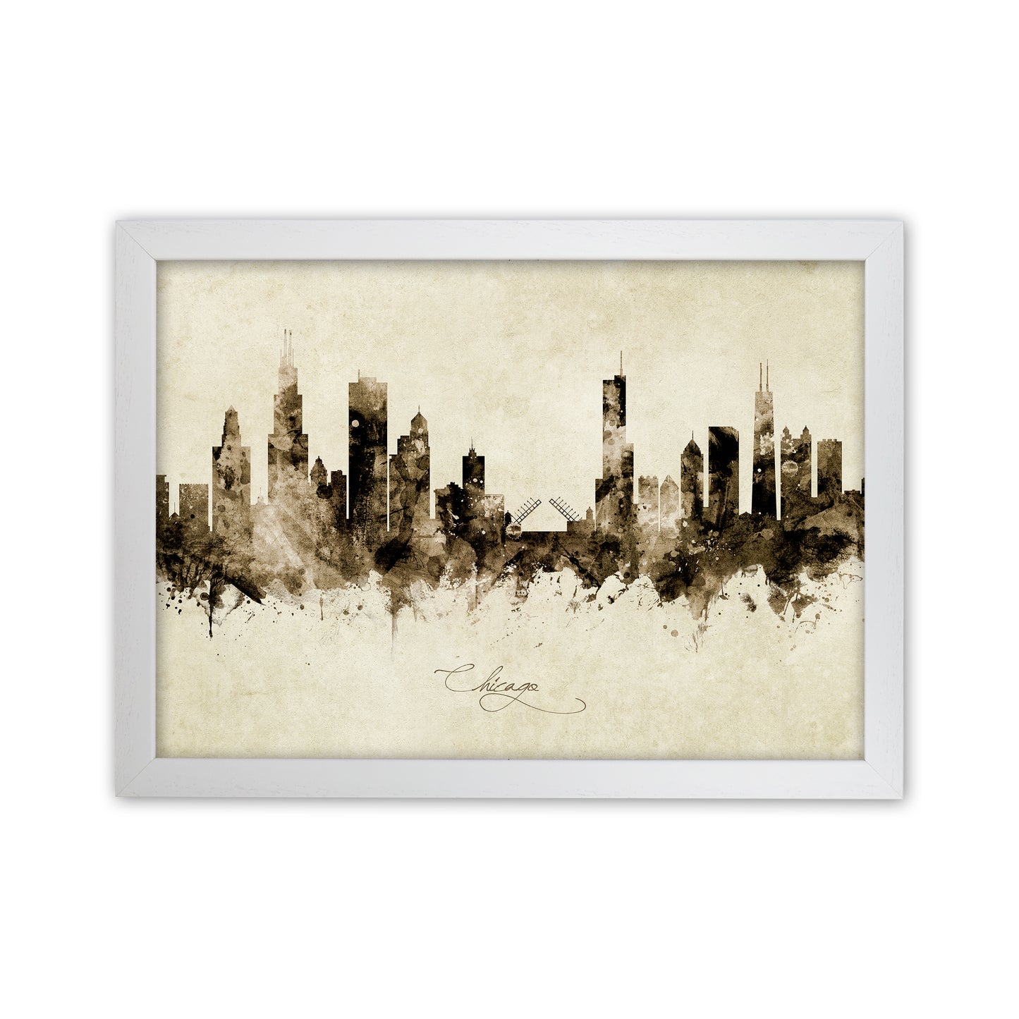 Chicago Illinois Skyline Vintage Art Print by Michael Tompsett White Grain