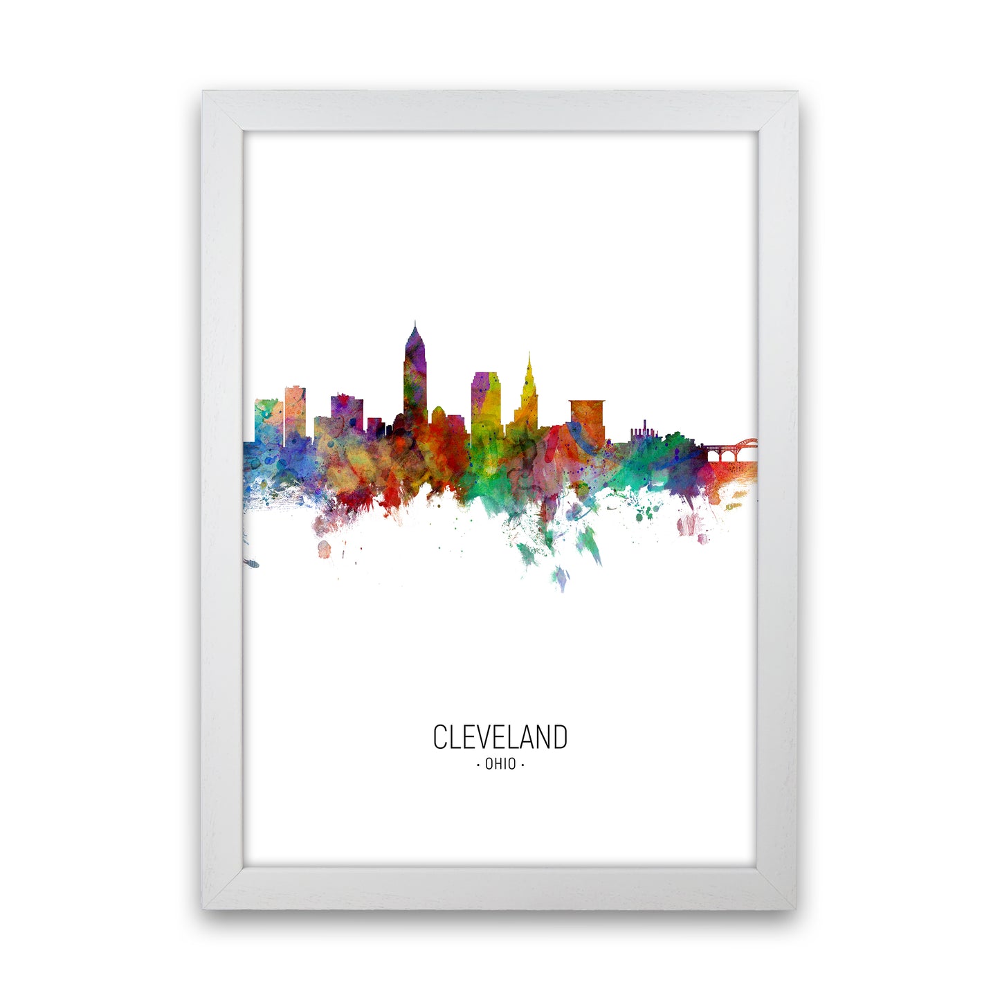 Cleveland Ohio Skyline Portrait Art Print by Michael Tompsett White Grain