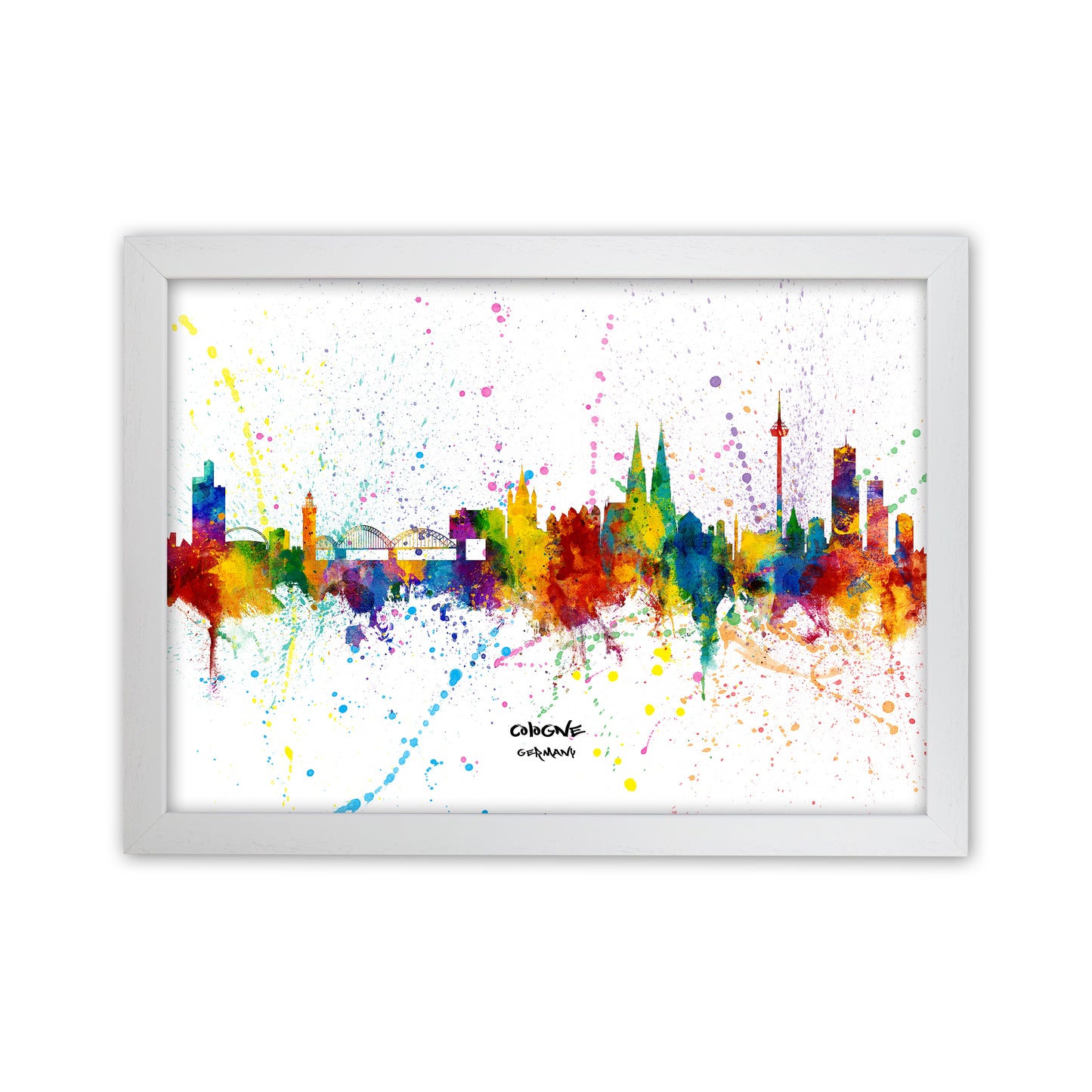 Cologne Germany Skyline Splash Art Print by Michael Tompsett White Grain