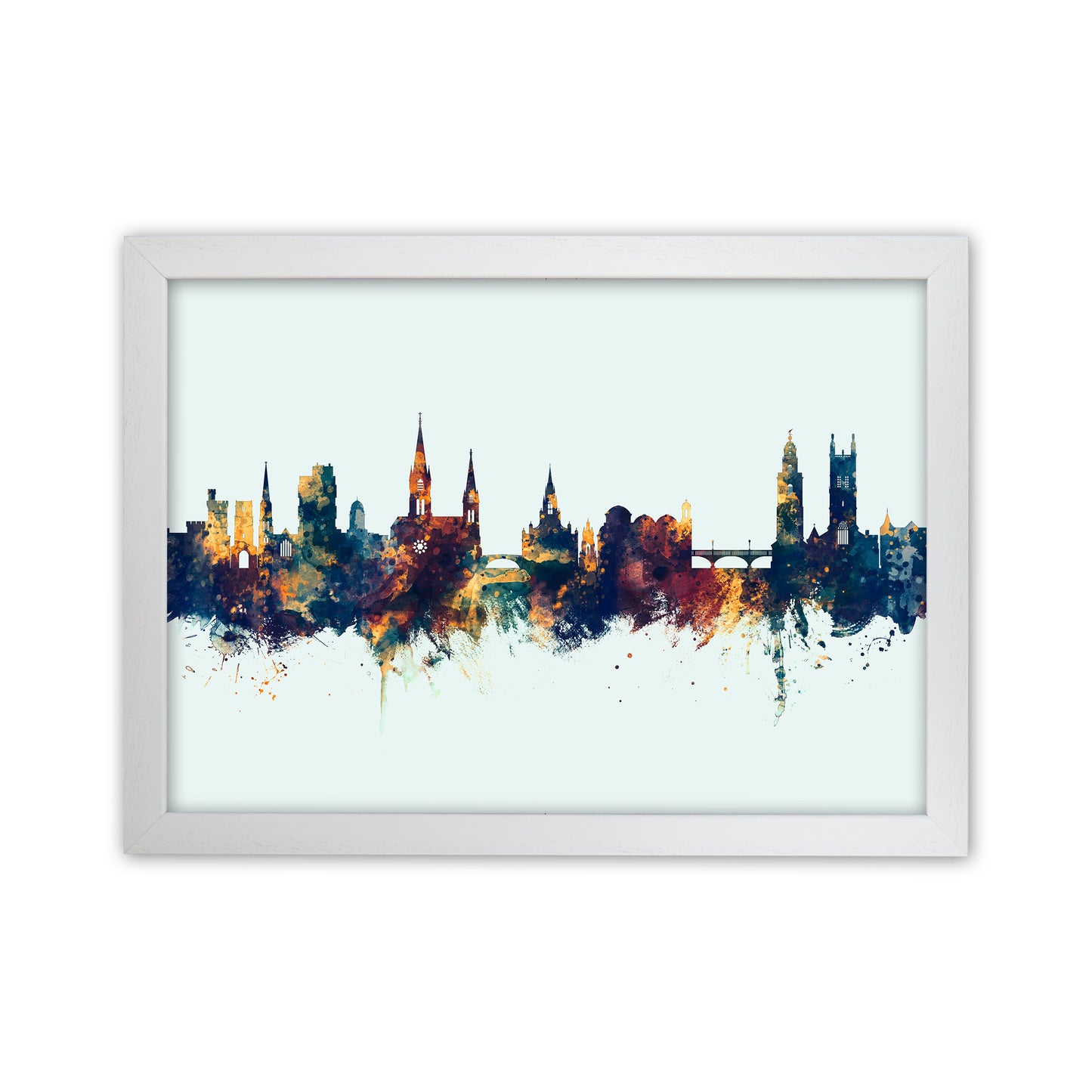 Cork Ireland Skyline Blue Orange Art Print by Michael Tompsett White Grain