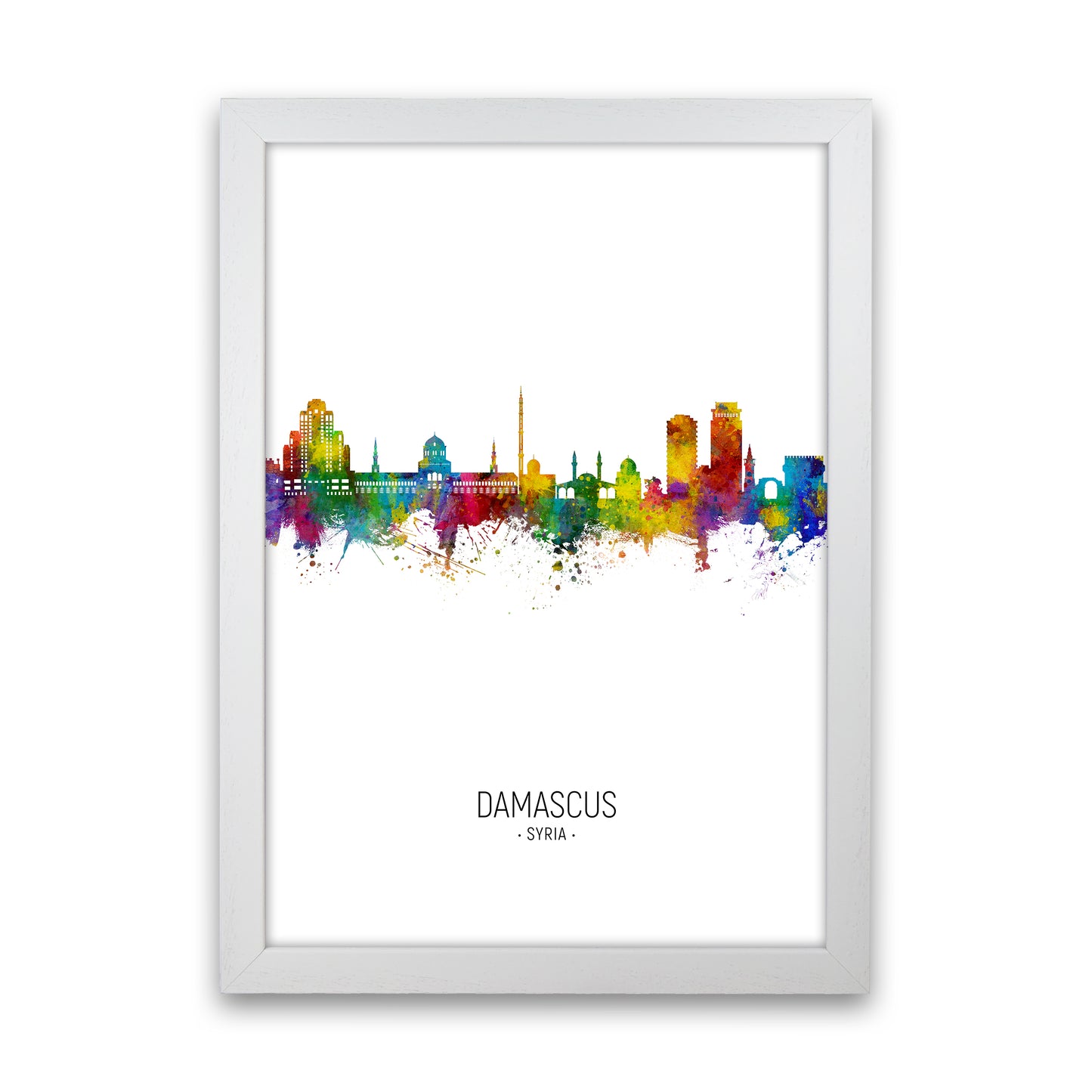 Damascus Syria Skyline Portrait Art Print by Michael Tompsett White Grain