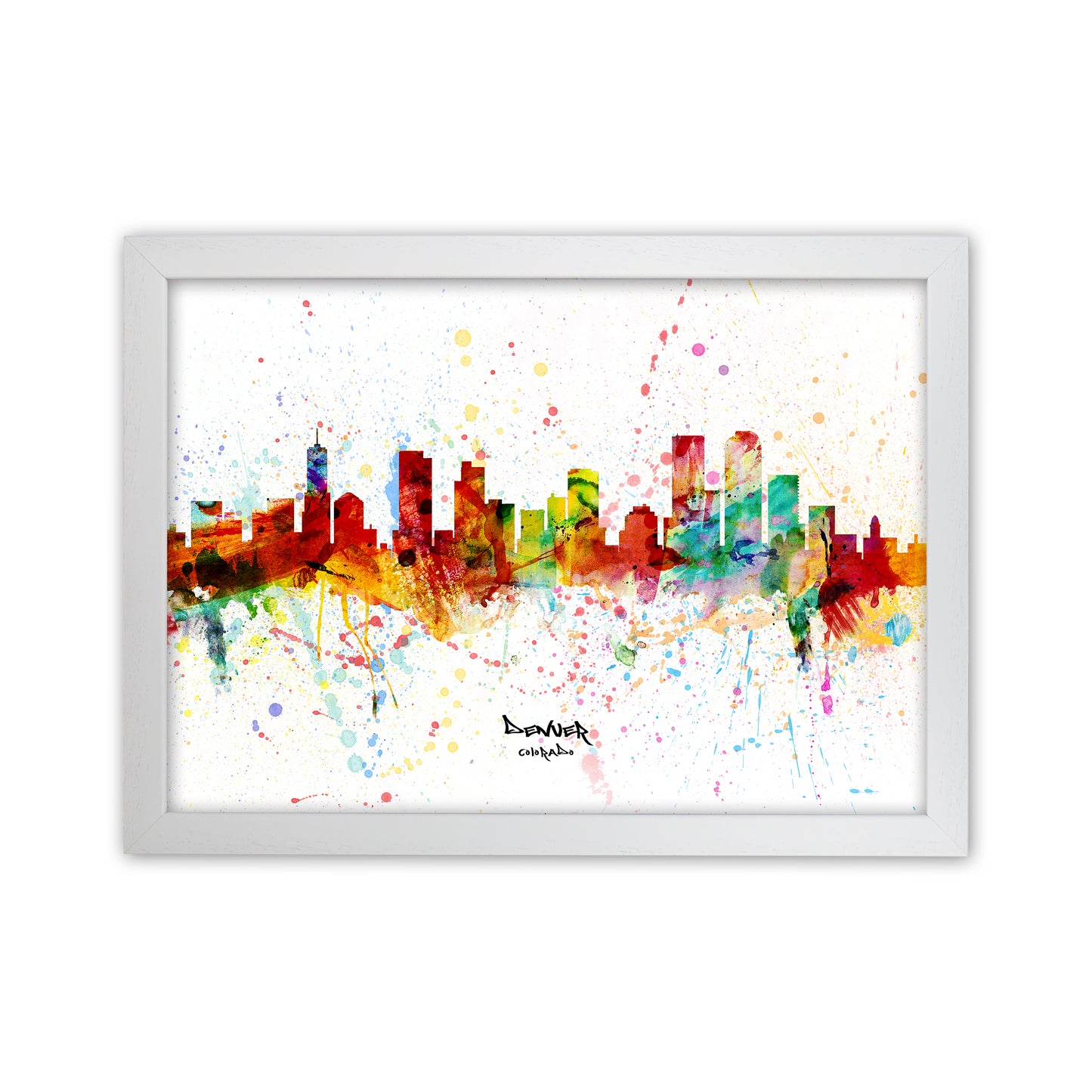 Denver Colorado Skyline Splash Art Print by Michael Tompsett White Grain