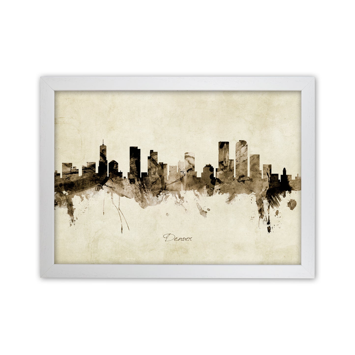 Denver Colorado Skyline Vintage Art Print by Michael Tompsett White Grain