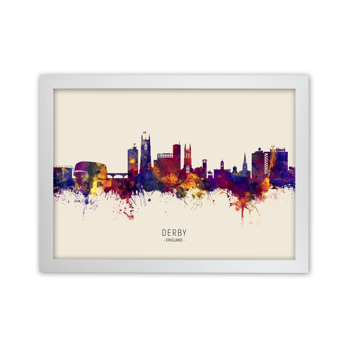 Derby England Skyline Autumn City Name Art Print by Michael Tompsett White Grain