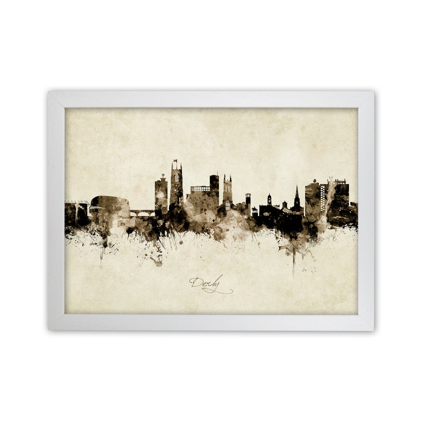Derby England Skyline Vintage Art Print by Michael Tompsett White Grain