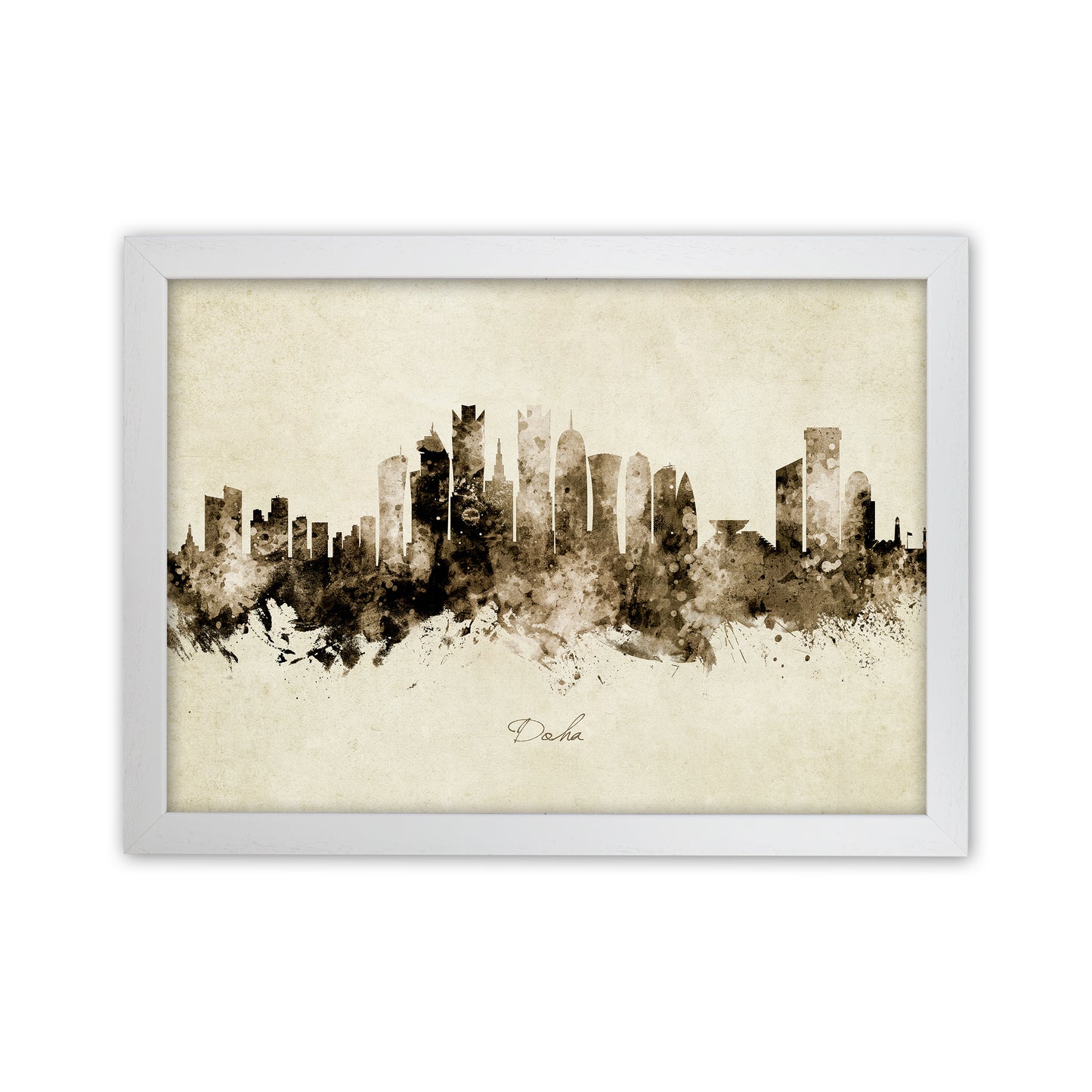Doha Qatar Skyline Vintage Art Print by Michael Tompsett White Grain