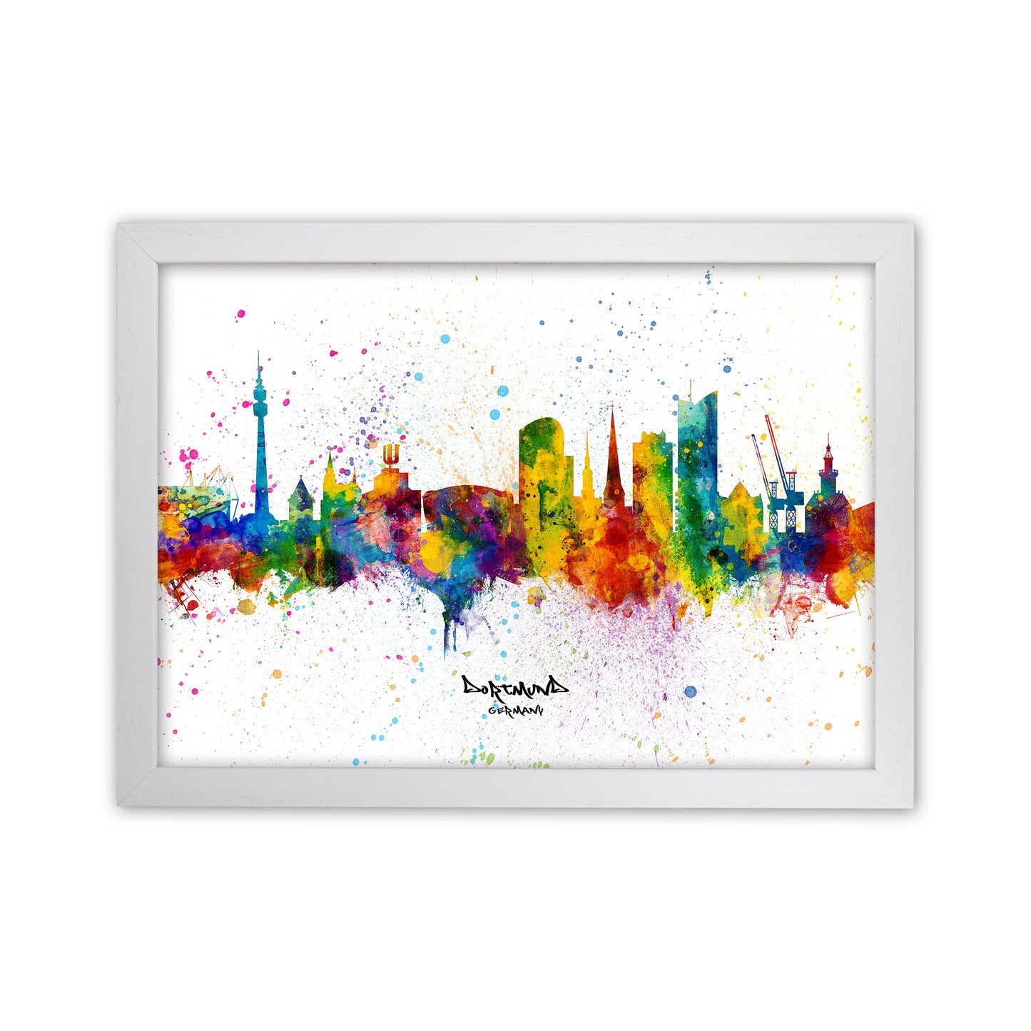 Dortmund Germany Skyline Splash Art Print by Michael Tompsett White Grain